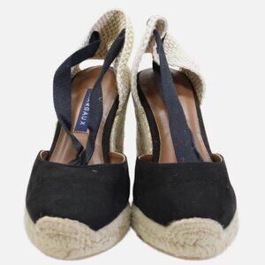 Margaux Womens Suede Tie Strap Espadrille Wedge Sandals Black Size 38 8 Medium
